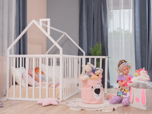 Montessori wood House Playpen with Fall Protection Platform Bed (Model 21)