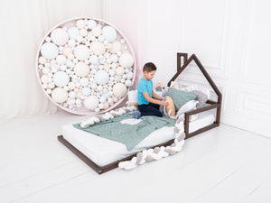 Montessori bed frame with mattress base 13 sizes | 7 colors (Model 3)