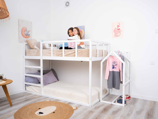 Twin size Wooden Montessori Bunk bed for toddlers (Model 13 White color)