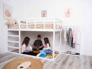 Twin size Wooden Montessori Bunk bed for toddlers (Model 13 White color)