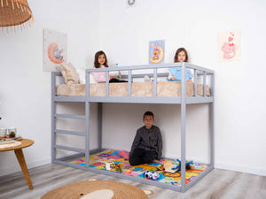 Twin size Wooden Montessori Bunk Floor bed for toddlers (Model 13, Grey color)