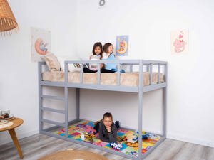 Twin size Wooden Montessori Bunk Floor bed for toddlers (Model 13, Grey color)