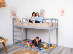 Twin size Wooden Montessori Bunk Floor bed for toddlers (Model 13, Grey color)
