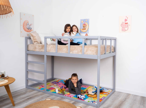 Twin size Wooden Montessori Bunk Floor bed for toddlers (Model 13, Grey color), фото 3