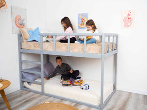 Twin size Wooden Montessori Bunk Floor bed for toddlers (Model 13, Grey color)