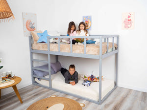 Twin size Wooden Montessori Bunk Floor bed for toddlers (Model 13, Grey color)