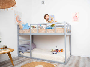 Twin size Wooden Montessori Bunk Floor bed for toddlers (Model 13, Grey color)