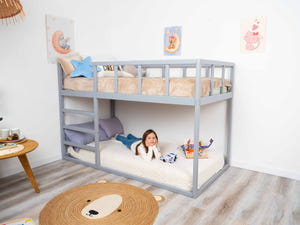 Twin size Wooden Montessori Bunk Floor bed for toddlers (Model 13, Grey color)