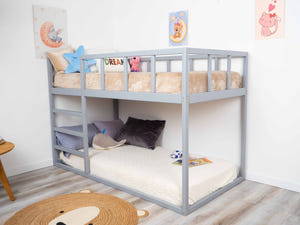 Twin size Wooden Montessori Bunk Floor bed for toddlers (Model 13, Grey color)