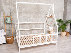 Full size Montessori Bed Frame with legs and roof White color, Size 75x54 in (Model 1)