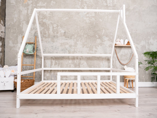 Montessori Bed Frame with legs and roof White color, Size 75x54 in (Model 1)