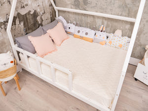 Montessori Bed Frame with legs and roof White color, Size 75x54 in (Model 1)