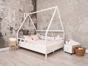 Montessori Bed Frame with legs and roof White color, Size 75x54 in (Model 1)
