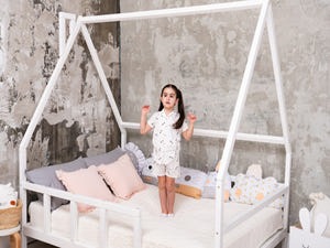 Montessori Bed Frame with legs and roof White color, Size 75x54 in (Model 1)