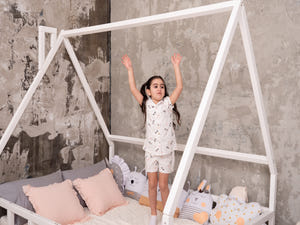 Montessori Bed Frame with legs and roof White color, Size 75x54 in (Model 1)