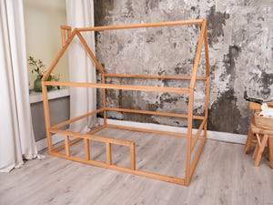 Platform Montessori Bed House Natural color with roof (Model 2)