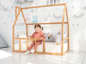 Montessori Toddler Floor Bed with Wooden Slats & Climbing Frame (Model 1)