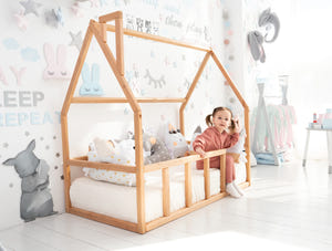 Montessori Toddler Floor Bed with Wooden Slats & Climbing Frame (Model 1)