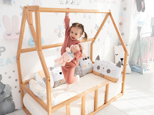 Montessori Toddler Floor Bed with Wooden Slats & Climbing Frame (Model 1)
