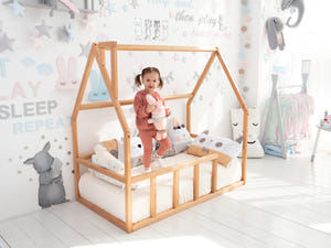Montessori Toddler Floor Bed with Wooden Slats & Climbing Frame (Model 1)