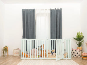 Montessori wood Platform Playpen Bed with extended rail (Model 6.3/20, Size 75x38 in, Blue color)