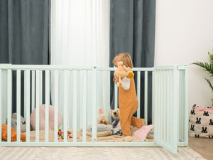 Montessori wood Platform Playpen Bed with extended rail (Model 6.3/20, Size 75x38 in, Blue color)