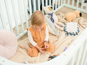 Montessori wood Platform Playpen Bed with extended rail (Model 6.3/20, Size 75x38 in, Blue color)