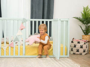 Montessori wood Platform Playpen Bed with extended rail (Model 6.3/20, Size 75x38 in, Blue color)