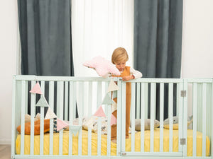 Montessori wood Platform Playpen Bed with extended rail (Model 6.3/20, Size 75x38 in, Blue color)