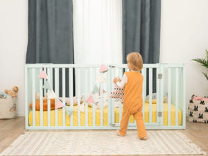 Montessori wood Platform Playpen Bed with extended rail (Model 6.3/20, Size 75x38 in, Blue color)