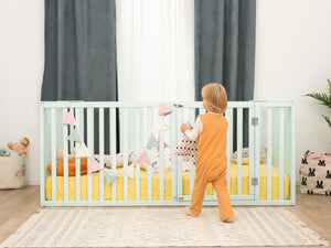 Montessori wood Platform Playpen Bed with extended rail (Model 6.3/20, Size 75x38 in, Blue color)