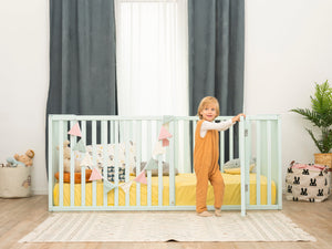 Montessori wood Platform Playpen Bed with extended rail (Model 6.3/20, Size 75x38 in, Blue color)