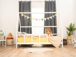 Montessori wood Toddler Bed with Legs, Roof, Slats and Fence (Model 1)