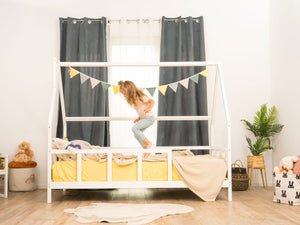 Montessori wood Toddler Bed with Legs, Roof, Slats and Fence (Model 1)