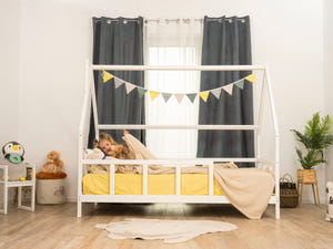 Montessori wood Toddler Bed with Legs, Roof, Slats and Fence (Model 1)