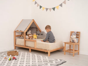 Headboard Bed with Grey Canopy
