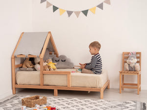 Headboard Bed with Grey Canopy