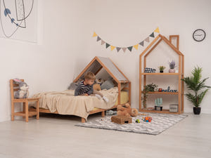 Headboard Bed with Grey Canopy