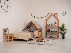 Headboard Bed with Grey Canopy