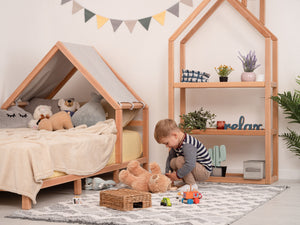 Headboard Bed with Grey Canopy