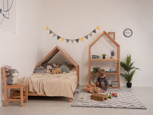 Headboard Bed with Grey Canopy