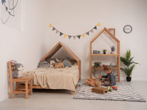 Headboard Bed with Grey Canopy