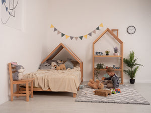 Headboard Bed with Grey Canopy