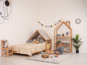 Headboard Bed with Grey Canopy