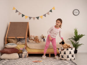 Headboard Bed with Light Brown Canopy