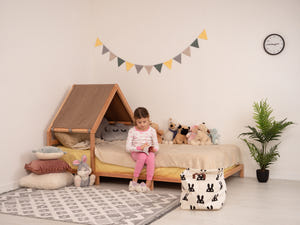 Headboard Bed with Light Brown Canopy