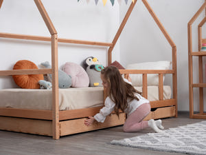 Wood Montessori Bed and Storage Drawers Set for Toddlers in Natural color (Model 1)