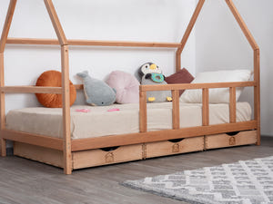 Wood Montessori Bed and Storage Drawers Set for Toddlers in Natural color (Model 1)