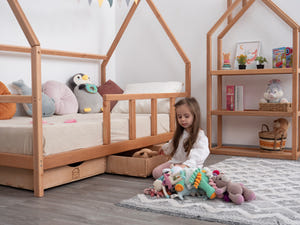 Wood Montessori Bed and Storage Drawers Set for Toddlers in Natural color (Model 1)