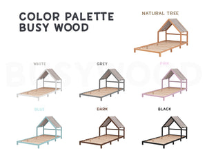 Headboard Bed with Grey Canopy